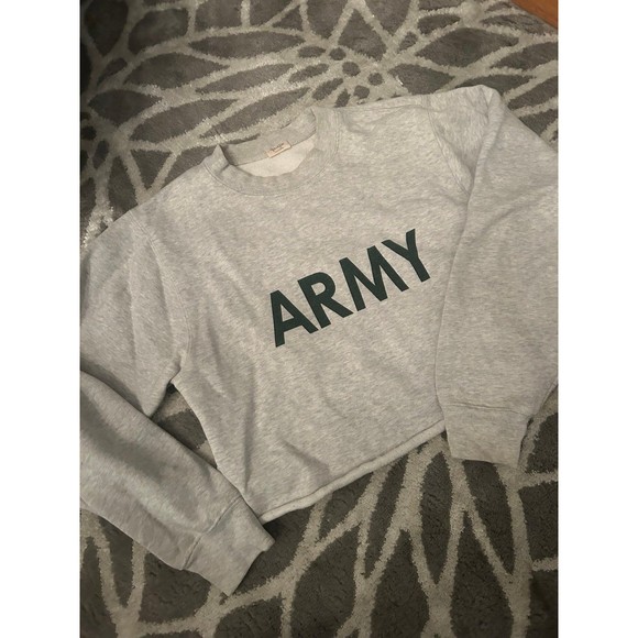 Brandy Melville John Galt Cropped Gray Army Crewneck - Picture 1 of 3